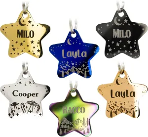 Personalized Dog Tag with 5 Lines of Custom Deep Engraved Durable Stainless Steel Pet ID Name Tag Designer Small Size Star