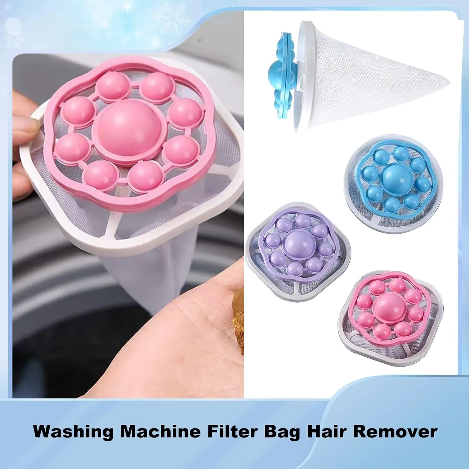 Pet Hair Laundry Catcher, 2025 New Floating Hair Filtering Mesh Removal, Lint Catcher for Washing Machine, Reusable Hair Filter Cleaning Mesh Bag Dog Cat Hair Remover for Laundry (Blue - 3PC)