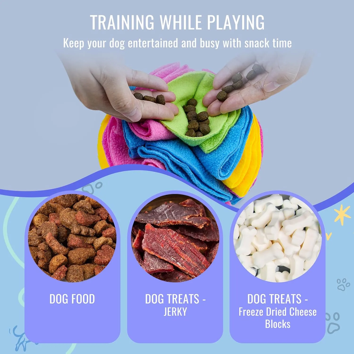 Pet Snuffle Ball, Puzzle Sniffing Interactive Dog Toy for Blind Dogs Training, Stress Relief, Dog Enrichment, Treat Ball, Machine Washable (20cm, New Rainbow Color)