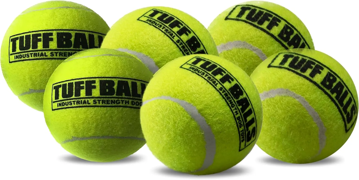 PetSport Yellow Tuff Ball - Medium Tennis Balls for Dogs, Chew Toy for Aggressive Chewers, Fetching, Natural Rubber, Certified Non-Toxic - 2.5 Inch Each (Pack of 6)