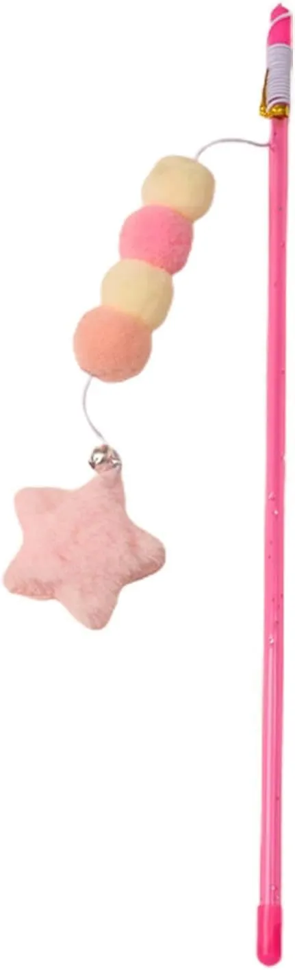 Pink Cat Stick Elastic Rope Plush Ball Star Pendant Bite-Resistant Plush Ball Star Pendant Cat Feather Grip Relieve Boredom Handmade Kitten Teaser Wand Mice and Animals Pet Supplies