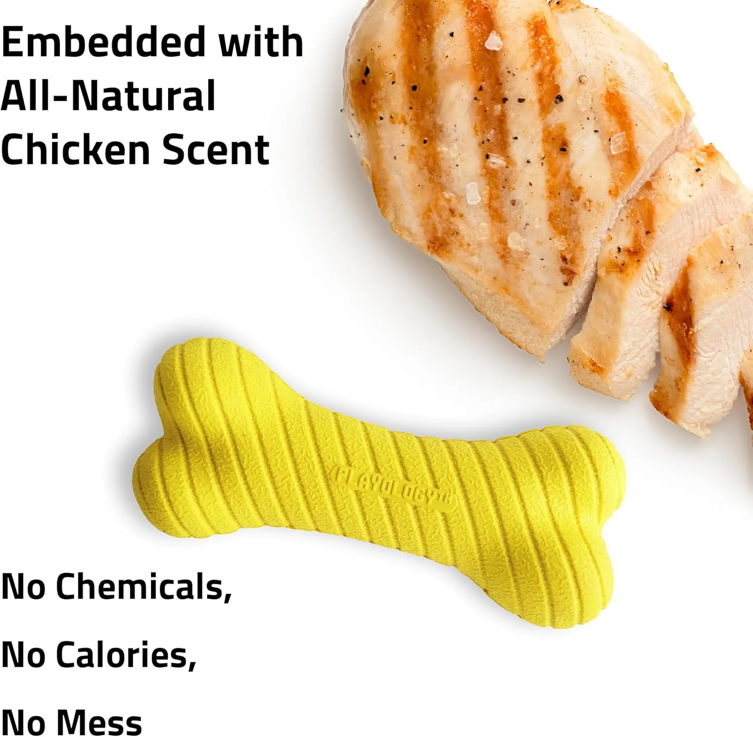 Playology Dual Layer Bone | Engaging All Natural Chicken Scented Dog Toy, Jumbo Size | Yellow Bone for Large to X-Large Dogs 50lbs & up | Interactive & Durable for Tough Chewers