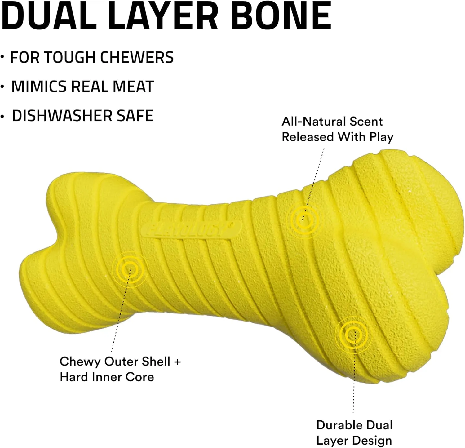 Playology Dual Layer Bone | Engaging All Natural Chicken Scented Dog Toy, Jumbo Size | Yellow Bone for Large to X-Large Dogs 50lbs & up | Interactive & Durable for Tough Chewers