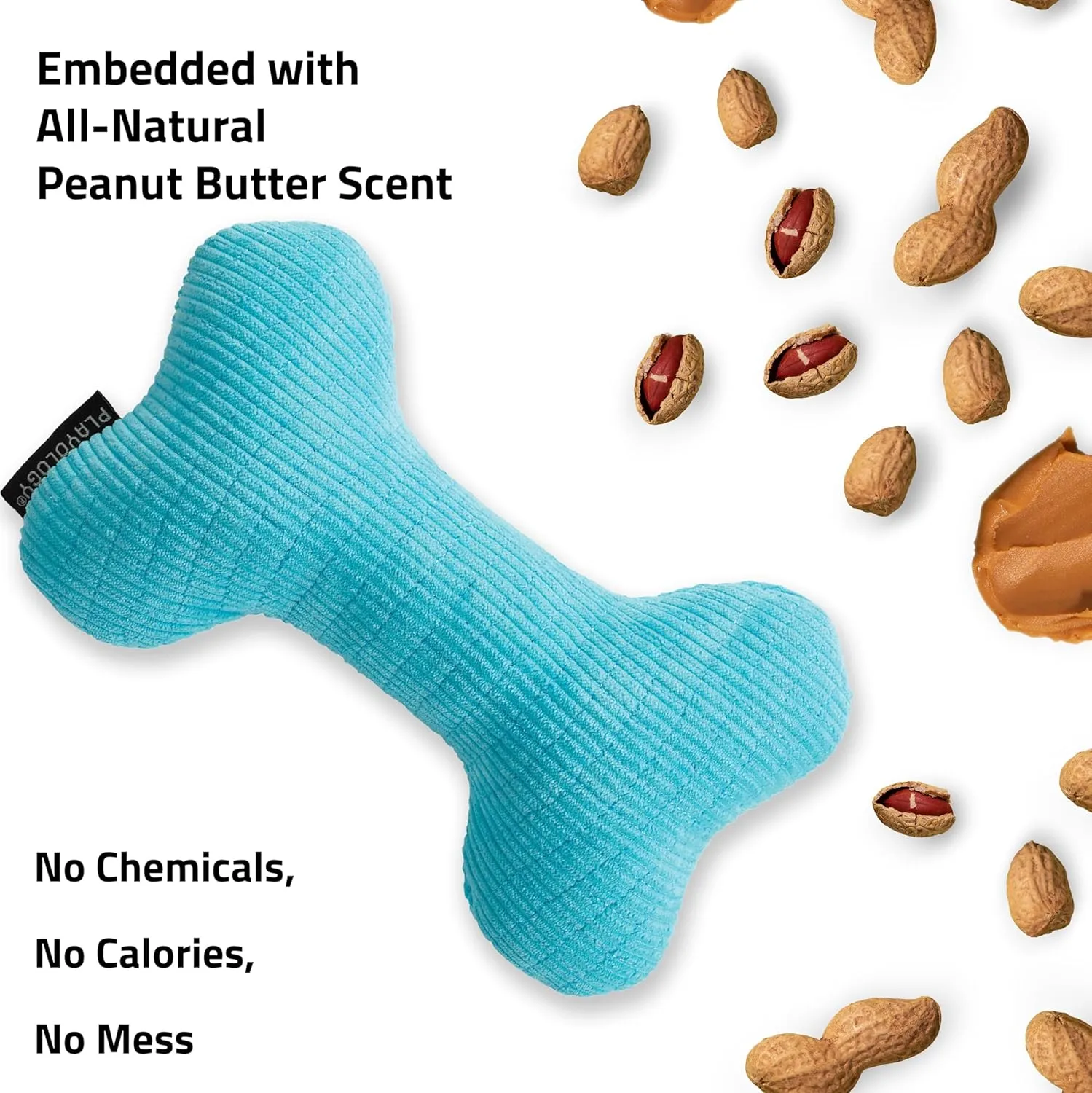 Playology Plush Squeaky Bone | Engaging All Natural Peanut Butter Scented Plush Dog Toy with Interactive Squeaker for Large to X-Large Dogs 50lbs & up | Easy to Clean | Squeak, Chew, Fetch, and Play