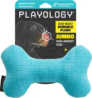 Playology Plush Squeaky Bone | Engaging All Natural Peanut Butter Scented Plush Dog Toy with Interactive Squeaker for Large to X-Large Dogs 50lbs & up | Easy to Clean | Squeak, Chew, Fetch, and Play