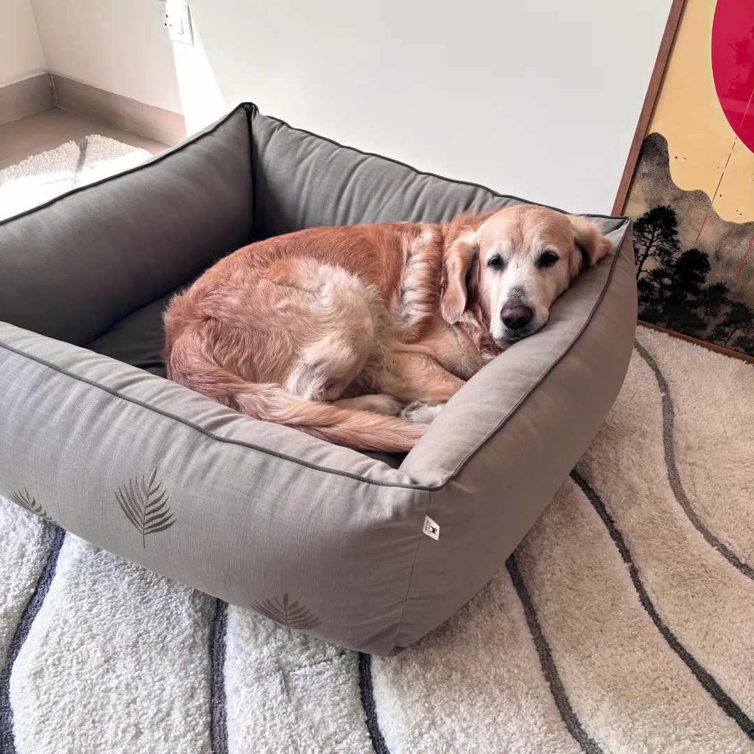 PoochMate Light Olive Linen Cotton Dog Bed