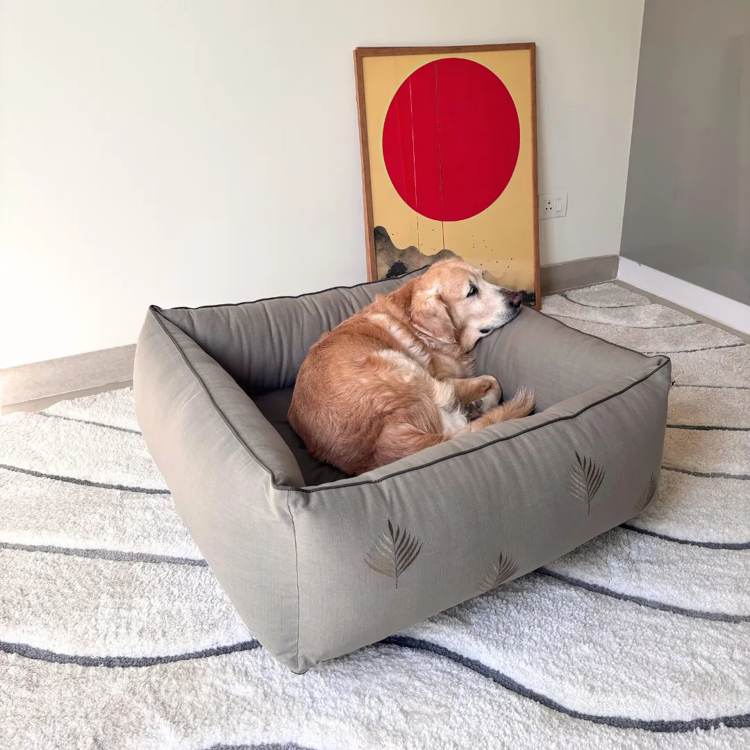 PoochMate Light Olive Linen Cotton Dog Bed