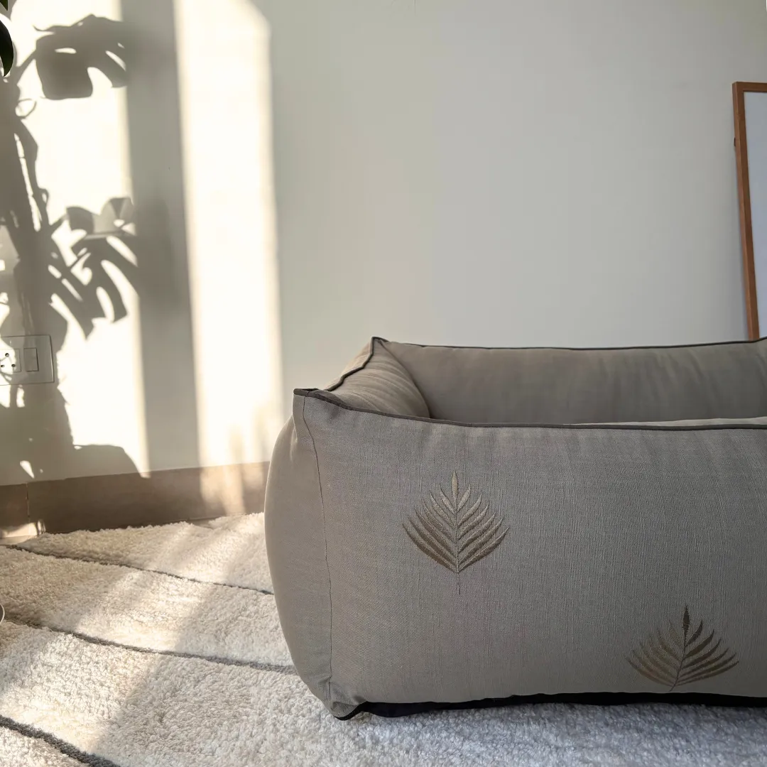 PoochMate Light Olive Linen Cotton Dog Bed