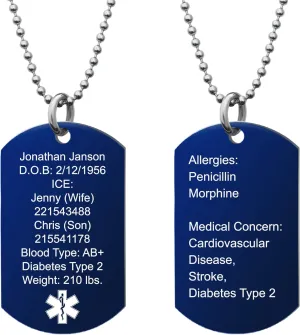 Qina C. Custom Engraved Medical Alert Necklace Stainless Steel ID Tag Emergency ICE Med Jewelry Pendant Personalized Men Women