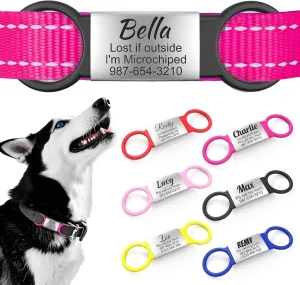 Silent Dog Tag Slide On Pet ID Tag Personalized Stainless Steel Elastic Silicone Band Cat Dog Name Tag, Custom Engraved Quiet Dog Tags, Universal Design for Most Style Pet Collars