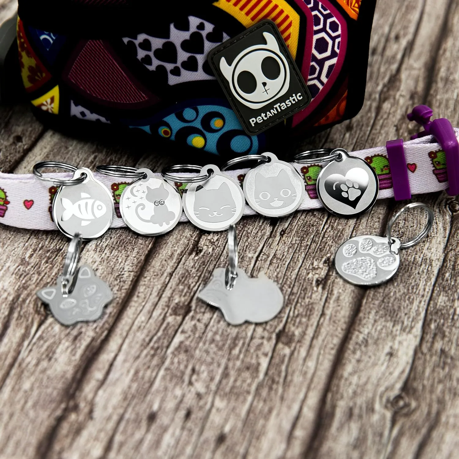 Stainless Steel Cat ID Tags - Engraved Personalized Cat Tags Includes up to 4 Lines of Text with Round Paw Shape