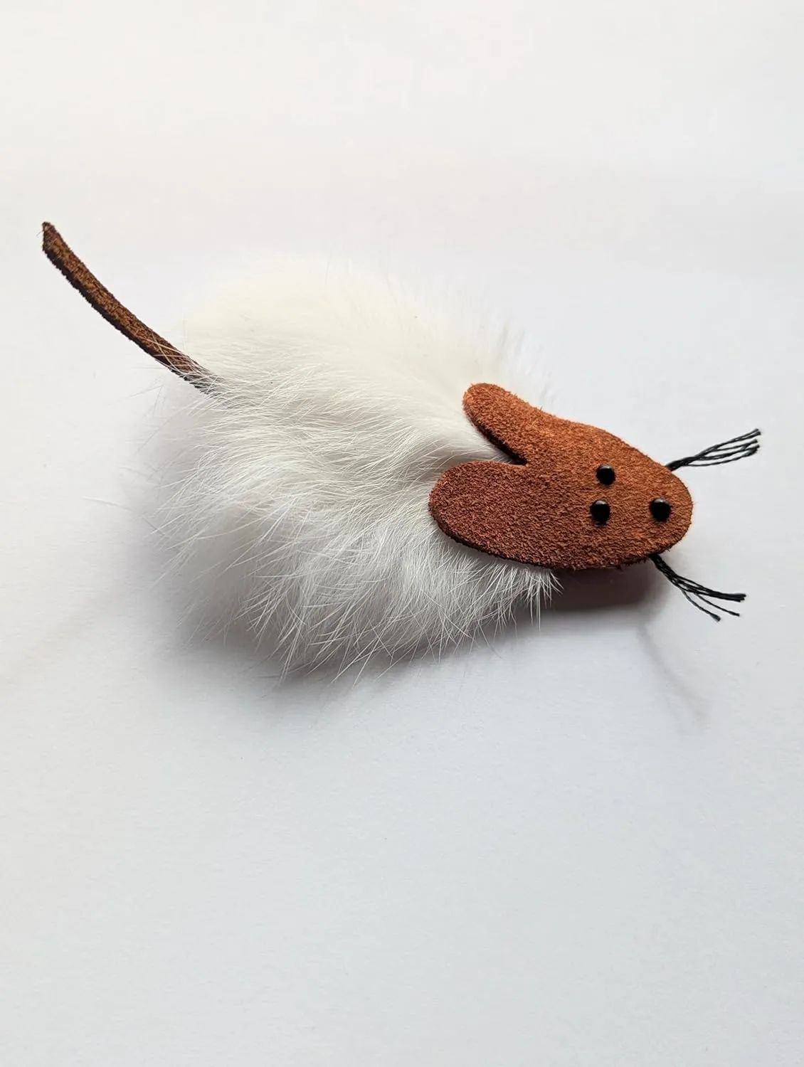 The Original, Trademarked, Flat Rat Cat Toy Made of Real Rabbit Fur and Suede Leather (White)