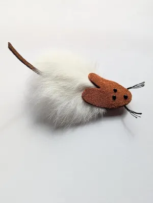 The Original, Trademarked, Flat Rat Cat Toy Made of Real Rabbit Fur and Suede Leather (White)