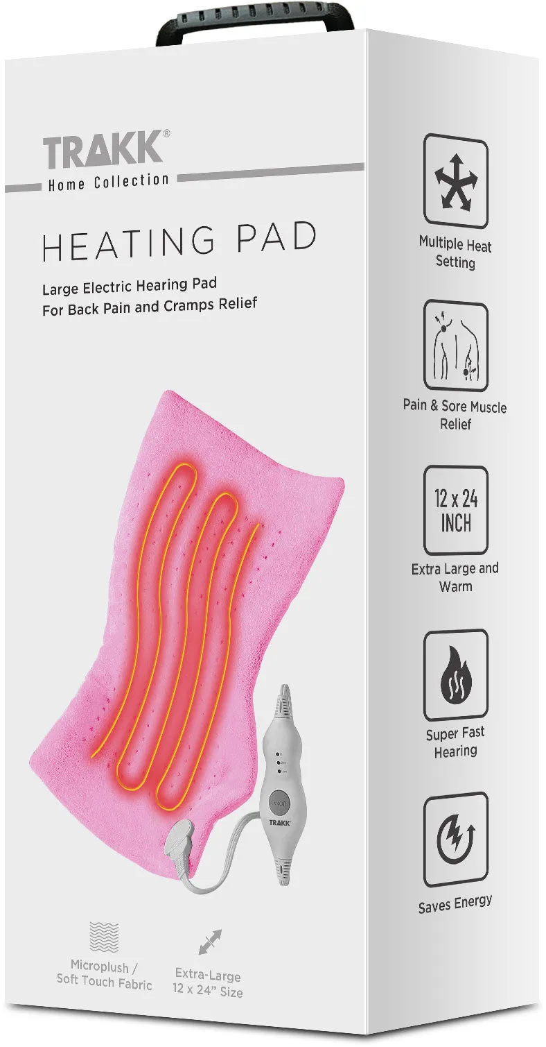 TRAKK Large Heating Pad - LCD Controller with Multiple Settings for Cramps, Back, Neck, & Shoulder Pain Relief, Moist Heat Option, Machine Washable, 12" x 24"