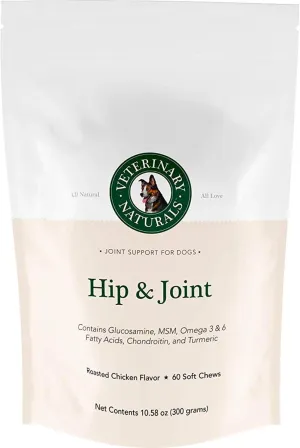 Veterinary Naturals Hip & Joint Supplement for Dogs - 60 Soft Dog Chews for Hip & Joint Support - Dog Vitamins and Supplements with Glucosamine for Dogs & MSM - Grain-Free, Roasted Chicken Flavor