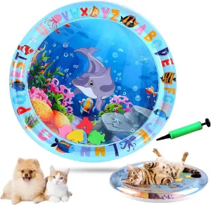 Vingtank Pet Water Bed, Upgraded 0.5mm Thickened 24in Cat Water Mat with Fish, Cat Water Play Mat Cooling Anti-Scratch Durable Leak Proof with Inflator for Kittens Puppies