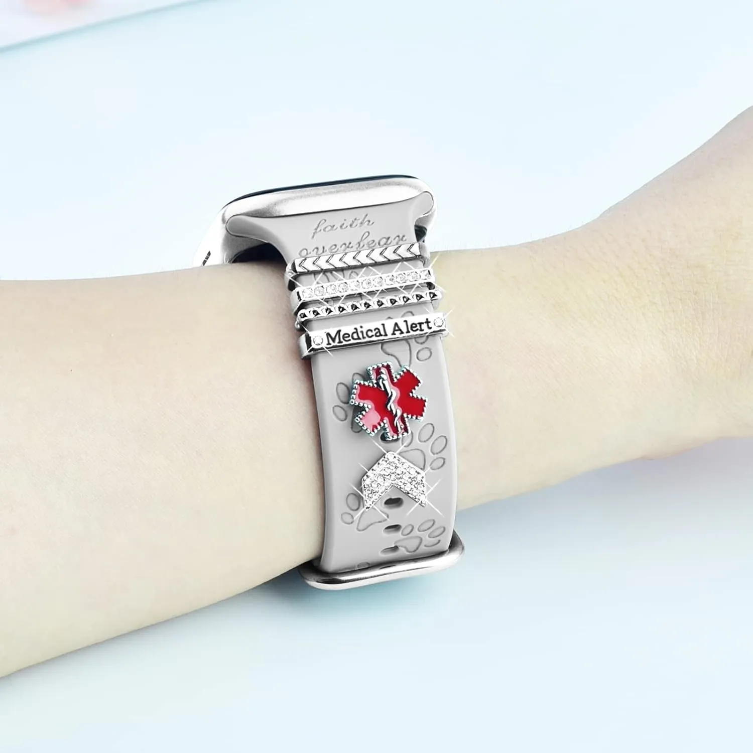 Watch Band Charms (Band Included), Compatible with Apple Watch Band 38mm 40mm 41mm 42mm 44mm 45mm 49mm Dog Paws Engraved Silicone Bands & Metal Decorative Ring Alert Charms Accessories