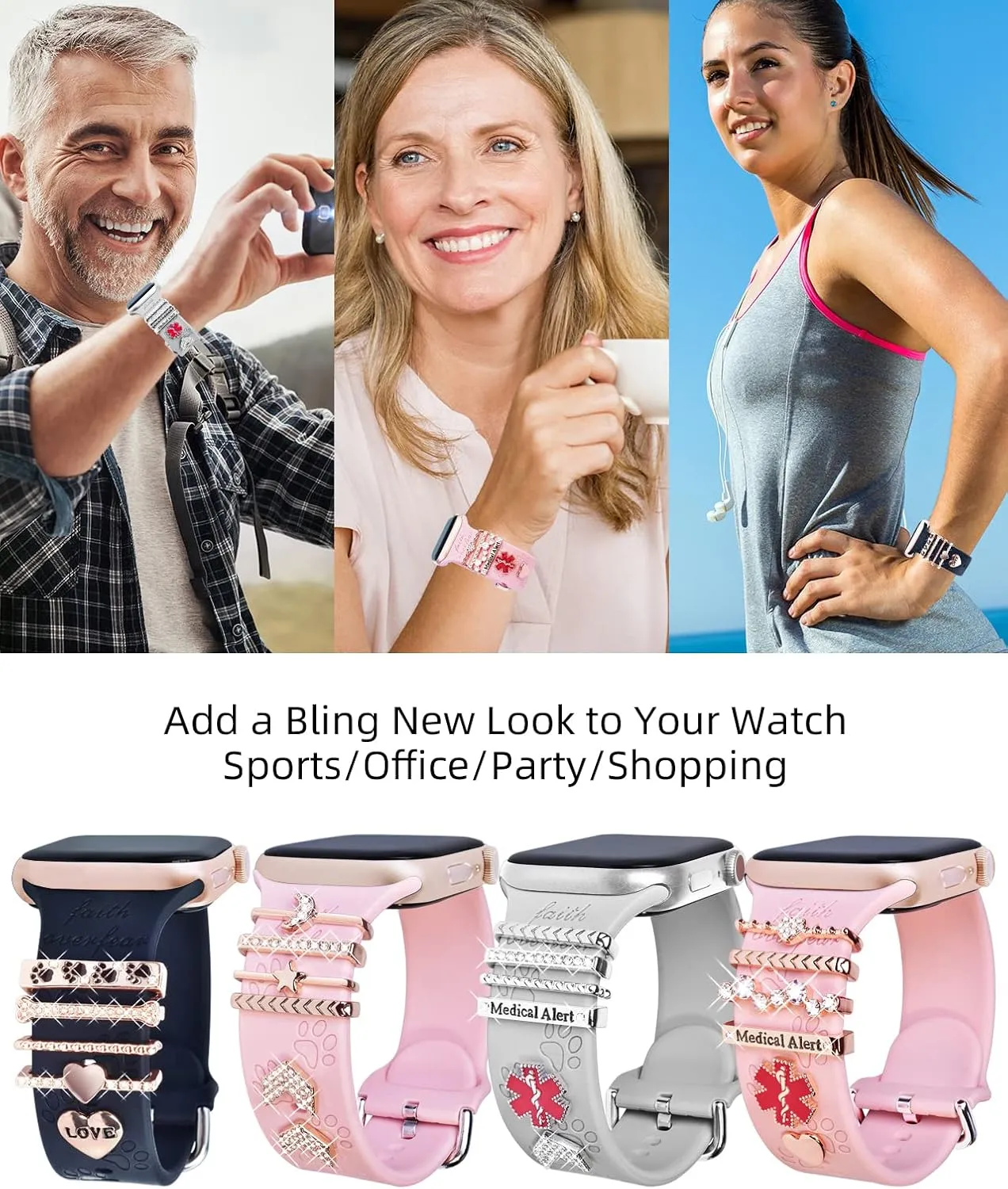 Watch Band Charms (Band Included), Compatible with Apple Watch Band 38mm 40mm 41mm 42mm 44mm 45mm 49mm Dog Paws Engraved Silicone Bands & Metal Decorative Ring Alert Charms Accessories