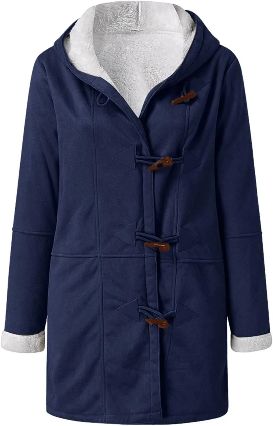 Womens Fleece Lined Jacket, Plus Size Winter Warm Parka Coat Trendy Lapel Button Down Furry Outerwear