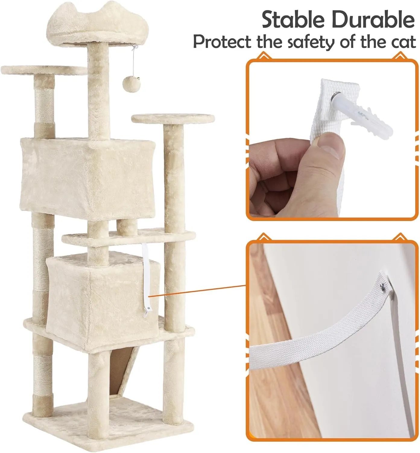 Yaheetech 62in Cat Tree Cat Tower for Indoor Cats, Cat Furniture w/Double Condo, Scratching Posts, Multiple Platforms and Balls for Kittens & Cats, Beige