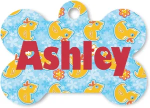 YouCustomizeIt Personalized Rubber Duckies & Flowers Bone Shaped Dog ID Tag - Small