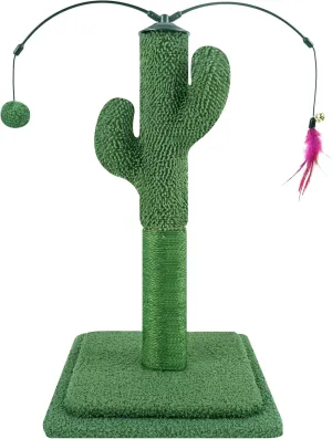 YUNIQUE 23.6" Cat Scratching Post, Cactus Cat Scratcher with Natural Sisal Rope for Indoor Cats, Claw Scratcher Green Cat Tree with Dangling Balls and Feather for Small Cats Kittens