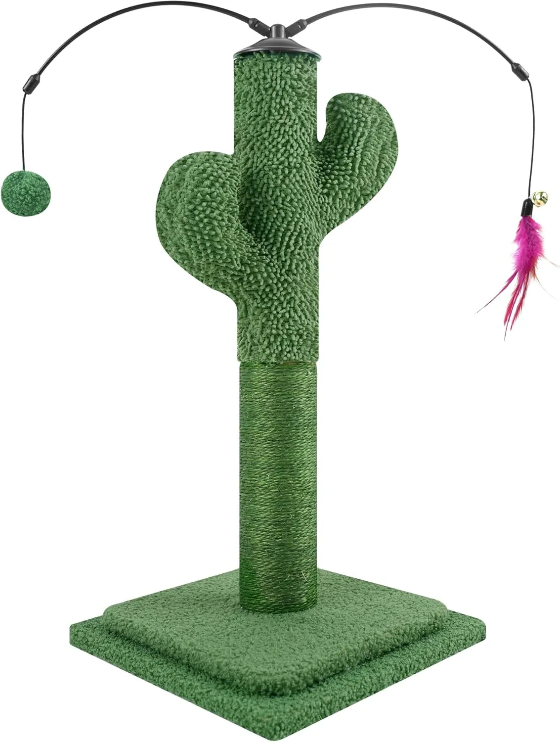 YUNIQUE 23.6" Cat Scratching Post, Cactus Cat Scratcher with Natural Sisal Rope for Indoor Cats, Claw Scratcher Green Cat Tree with Dangling Balls and Feather for Small Cats Kittens